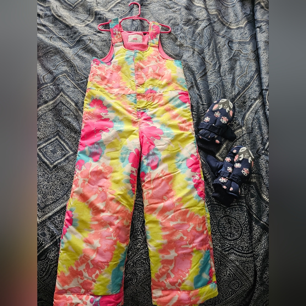 Snow Suit, mittens and snow boots.